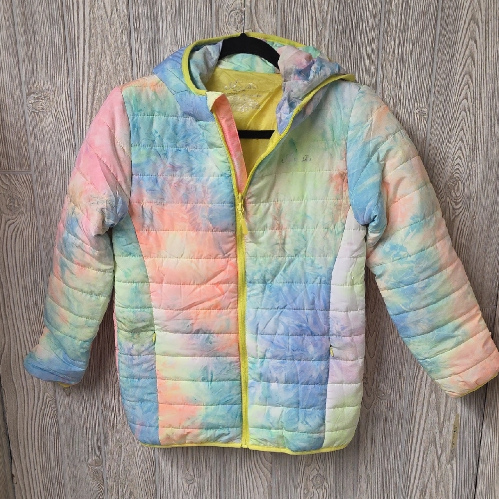 Alexa Rae Tie Dye Colorful Kids Puffer Hooded Jacket Kids Size Medium 12-14 NWT